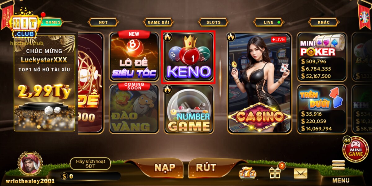 Tựa game Keno đầy lôi cuốn tại Hitclub